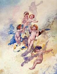 Putti mit Blumengirlanden