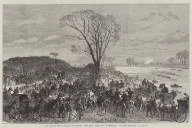 Das Bootsrennen der Universitäten Oxford und Cambridge, von den Sandhügeln gegenüber von Chiswick