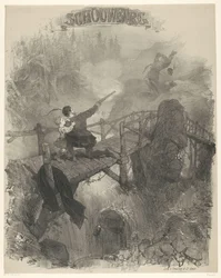 Szene aus dem Ballett Der schwarze Teufel; Theater (Titel auf dem Objekt); Ankündigungszettel für Ballette und Theaterstücke, die im Amsterdamer Stadttheater aufgeführt wurden (Serientitel)