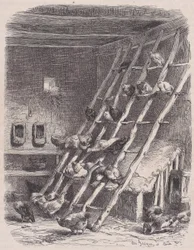 Besuch auf einem Bauernhof - Der Hühnerstall, aus Le Magasin Pittoresque, ca. 1852