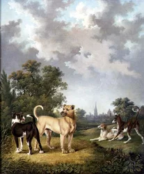 Hunde in einer Landschaft, ca. 1820