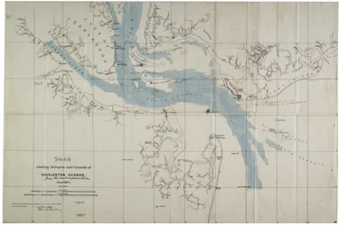 Skizze der Verteidigungen und Kanäle des Hafens von Charleston, Juni 1864