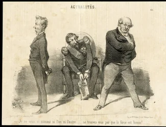 Illustration von Charles Vernier in Le Charivari - Präsident der Republik, Ministerium, Sessel (Symbol der Macht) - Napoleon III, Barrot Odilon, Minister, Faucher Leon