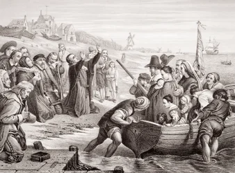 Abreise der Pilgerväter aus Delft Haven im Juli 1620, aus 