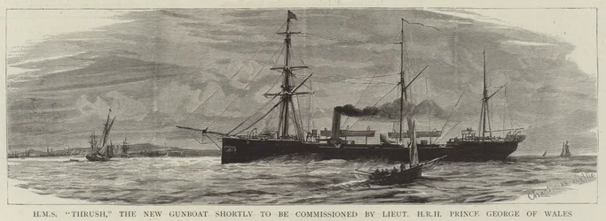 HMS Thrush, das neue Kanonenboot, das bald von Leutnant HRH Prinz George von Wales in Dienst gestellt wird