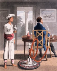 Ein Gentleman mit seiner Hookah Burdah oder Pfeifenträger, 1813