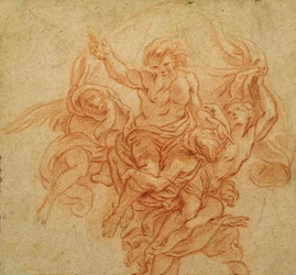 Gott der Vater, unterstützt von Engeln (rote Kreide, mit Weiß auf braunem Papier gehöht)