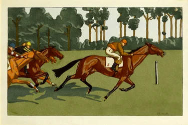 Ein Satz von vier Drucken - Longchamps und andere Rennen, um 1910