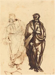 Drapierte Figur mit einem Stab