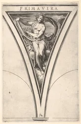 Frühling Primavera dargestellt als Frau mit flatterndem Tuch und Girlanden, ca. 1570-1615