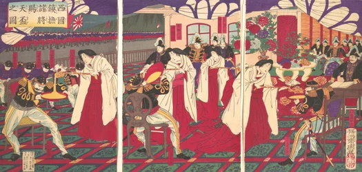 Illustration der Kommandanten, die Westjapan befriedeten und den Kaiser empfingen, Juli 1877