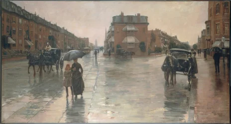 Frederick Childe Hassam (1859–1935). Regentag in Boston, 1885.