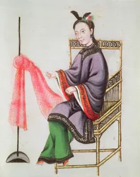 Eine chinesische Frau beim Netzfischen, Qianlong-Periode (1736-96)