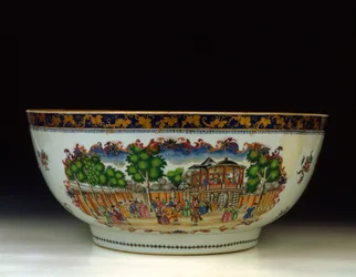 Eine Famille-Rose "London" Punschschale, mit einer Ansicht des Grand Walk, Vauxhall Gardens, ca. 1750-1800