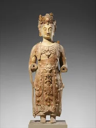 Bodhisattva, wahrscheinlich Avalokiteshvara (Guanyin), ca. 550-60 (Sandstein mit Pigment)