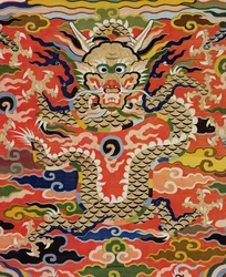 Detail eines Stoffes mit fünf Drachen Kossu, Wanli-Periode, 1573-1619 (Seide)
