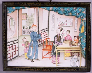 Kaiserliches Kanton-Panel, Qianlong-Periode, 1736-95 (Repoussé-Email)