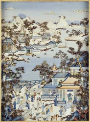 Paneele, die Figuren auf einer Terrasse darstellen, Qianlong-Periode, 1736-95 (eines von einem Paar)
