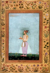 Mogulprinz Dara Shokuh mit einem Tablett voller Juwelen, ca. 1640 (Miniatur)