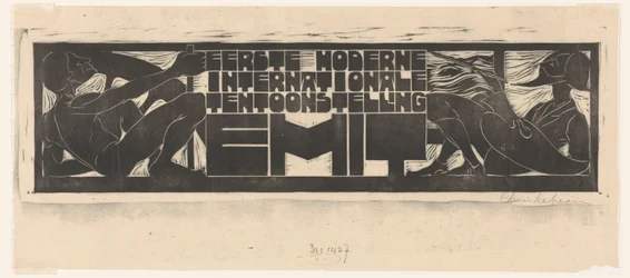 Ankündigung oder Titelkopf für die Erste Moderne Internationale Ausstellung (EMIT) in Scheveningen