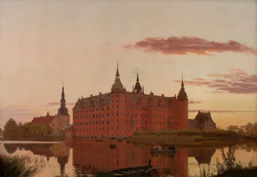 Schloss Frederiksborg von Jægerbakken aus gesehen. Abend.