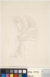 Modellstudie. Sitzender nackter Junge