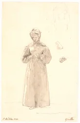 Studie der Schwester des Künstlers Cecilie Margrethe, rechts zwei Skizzen ihres Kopfes sowie Skizzen ihres Halses und ihrer Schulter und ihrer rechten Hand