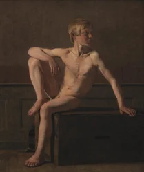 Aktfigur. Sitzender Junge