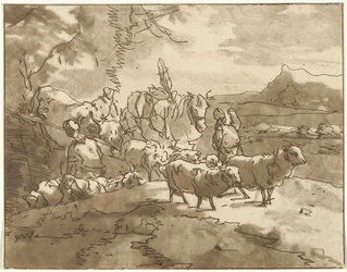 Landschaft mit Hirten und Vieh