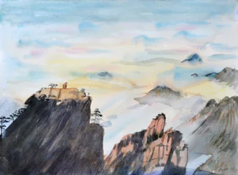 Steinaffe, der über ein Meer von Wolken blickt, 2015