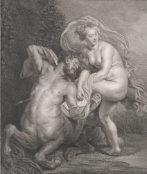 Deianeira erhält das vergiftete Gewand von Nessus, und der verwundete Zentaur fällt...