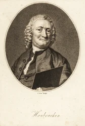 Ovales Porträt von Arnold Houbracken, niederländischer Maler und Biograf der Maler des Goldenen Zeitalters der Niederlande