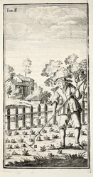 Gärtner beim Hacken, veröffentlicht in Erfurt in Thüringen, 1753-55