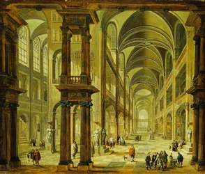 Ein imaginäres Kircheninneres mit Figuren