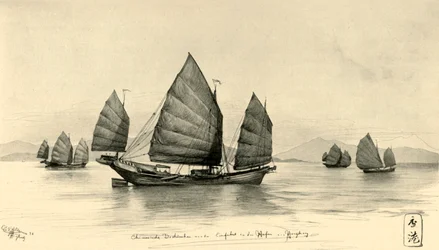 Chinesische Dschunken am Eingang zum Hafen von Hongkong