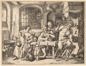 Ein Satyr besucht eine Bauernfamilie