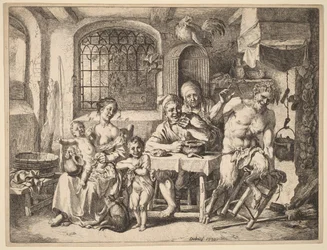 Ein Satyr besucht eine Bauernfamilie