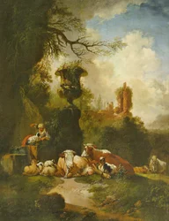 Bukolische Landschaft mit Urne