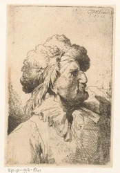 Mann mit Pelzmütze und Feder