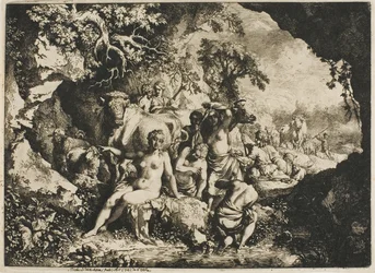 Nymphen baden in der Nähe einer Höhle