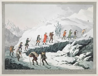 Horace Bénédict de Saussure und seine Führer bei der Überquerung eines Gletschers am Mont Blanc