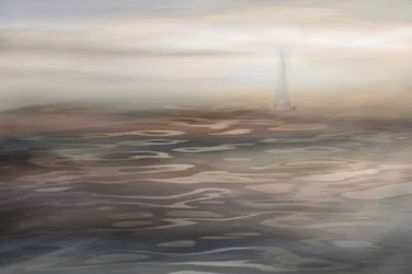 Nebliges Segelboot-Serenität
