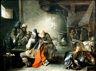 Gruppe von Figuren, die Backgammon spielen