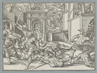 Kämpfende Soldaten in einer Stadt