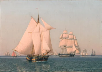 Schiffe unter Segeln bei leichter Brise an einem klaren Sommernachmittag