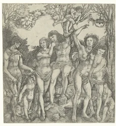 Allegorie auf die Liebe mit Liebespaaren und Amor in Landschaft