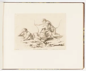 Tafel 7, Le Lavement Donné (Der Einlauf gegeben), Singeries ou différentes actions de la vie humaine représentées par des singes (Affenspielereien oder verschiedene Handlungen des menschlichen Lebens, dargestellt von Affen)