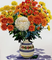 Chrysanthemen in einem gemusterten Krug, 2005