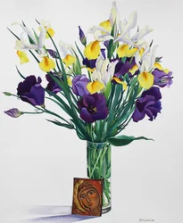 Blumen mit Gesicht von einer Ikone