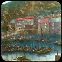 Fischerboote im Hafen, Polperro, Cornwall, spätes 19. oder frühes 20. Jahrhundert
